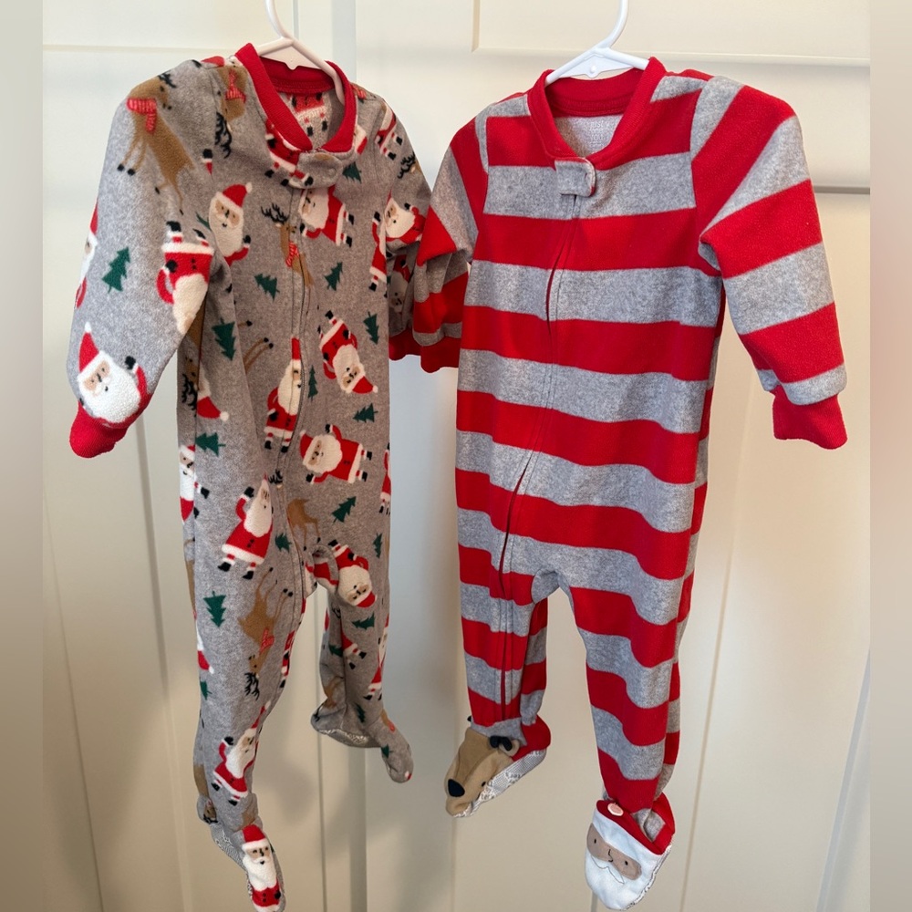 Cozy 12M Christmas Santa and Striped Pajamas 2 pack